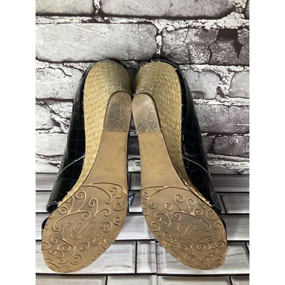 Brighton Riva Blue Croc Patent Leather Espadrille High Wedge Women Sz 9M US/40EU - Picture 7 of 16